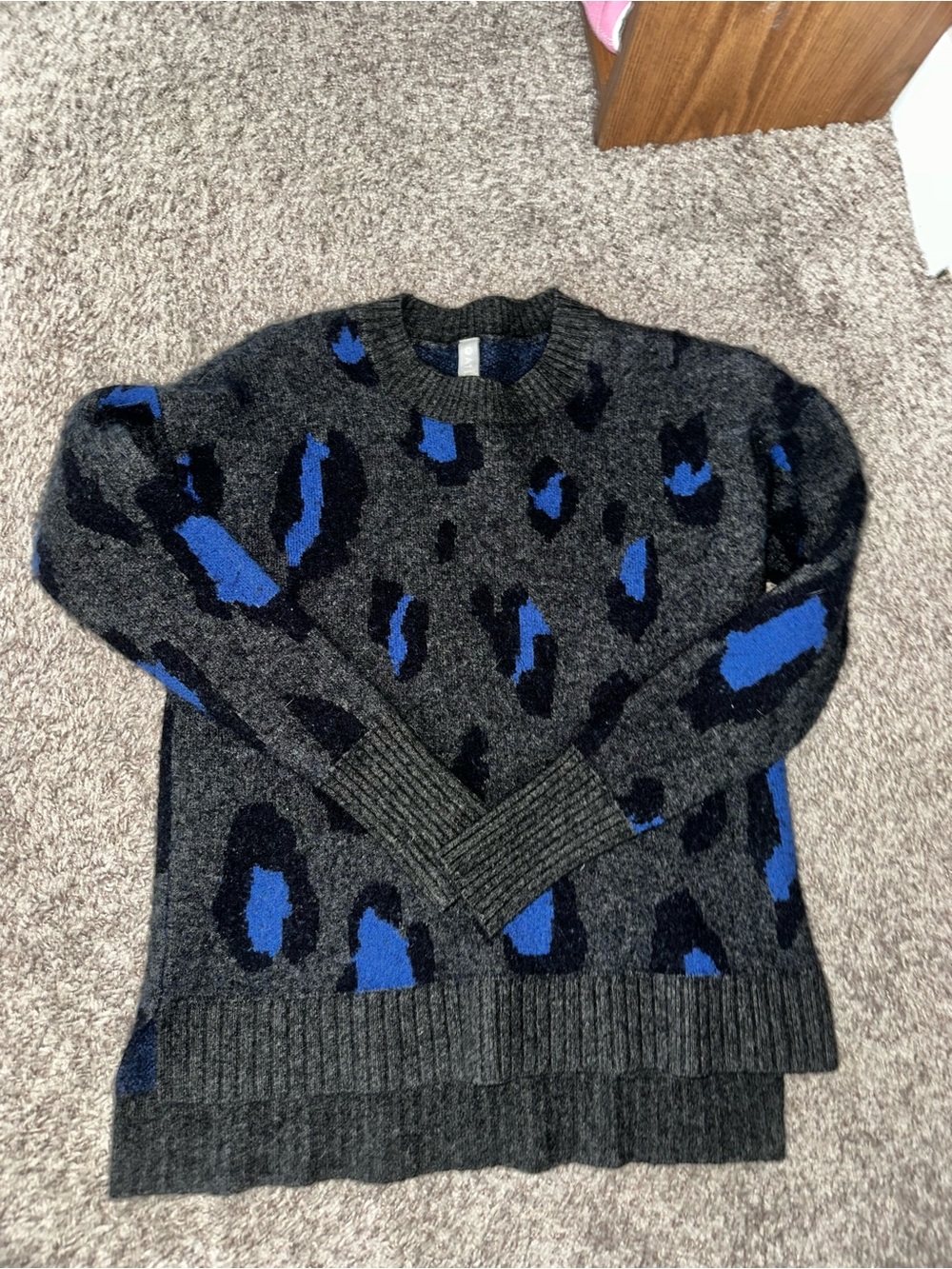 Charcoal Gray & Royal Blue Leopard Sweater